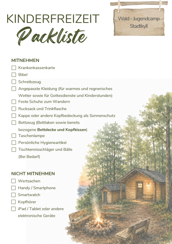 Vorschau der Kinderfreizeit Packliste